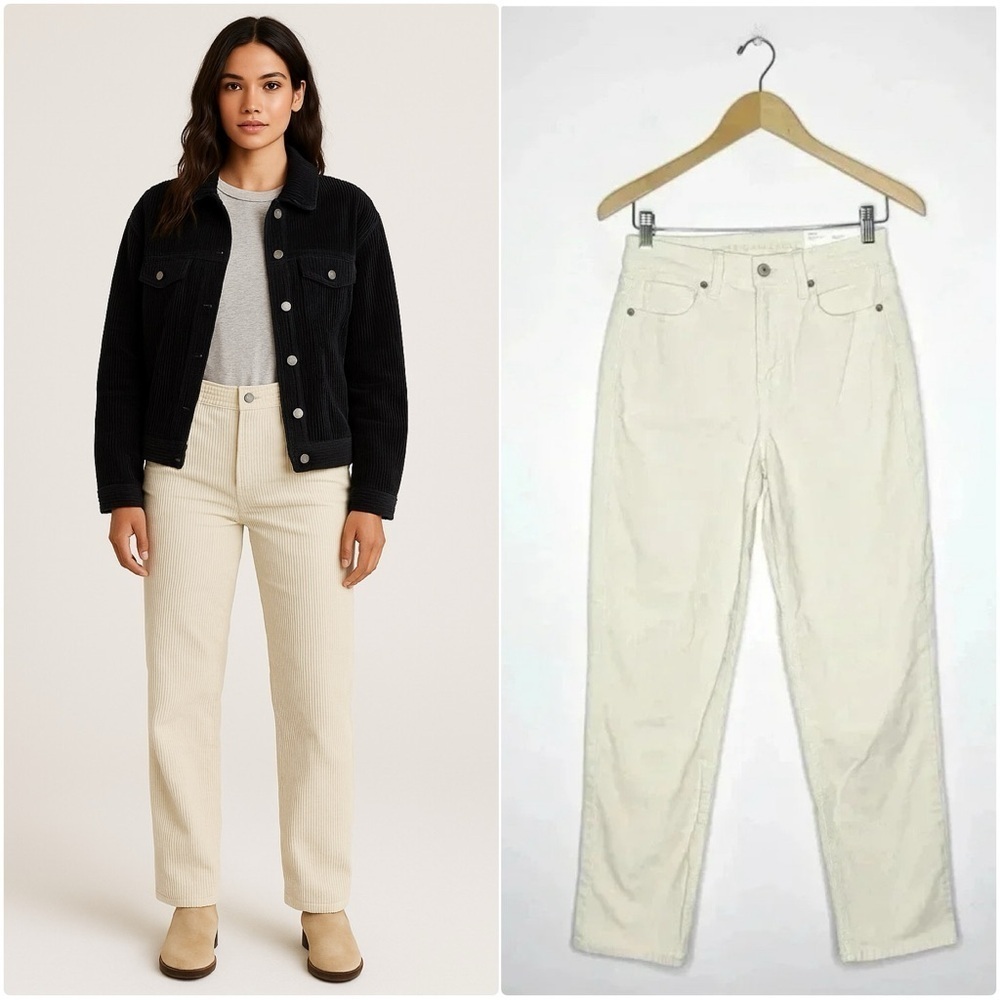 American Eagle Mom Straight Leg Corduroy Pants Cream Size 2 NWT